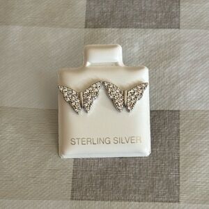Sterling Silver CZ Butterfly Stud Earrings
